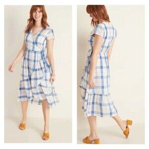 Old Navy Cottagcore Plaid Ruffle Dress Medium Midi Faux Wrap Country‎ Peasant